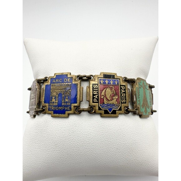 Vintage Paris France Souvenir Monument Enamel Bracelet 7.25" - Picture 1 of 5